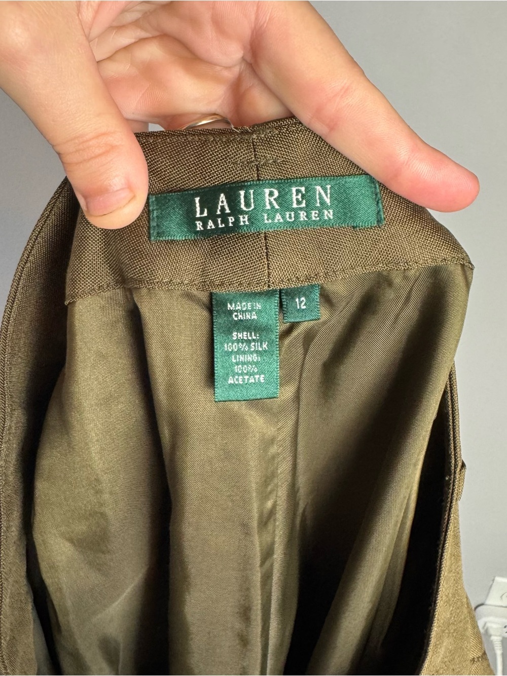 Lauren Ralph Lauren 100% Sill Women's Straight Leg Pants in Olive Brown Size 12 - Picture 9 of 9